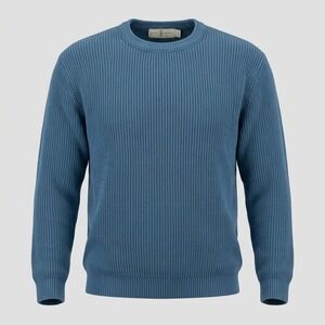 River Trader Men L Blue Sweater Pullover Shaker Knit Cotton Vintage USA Made